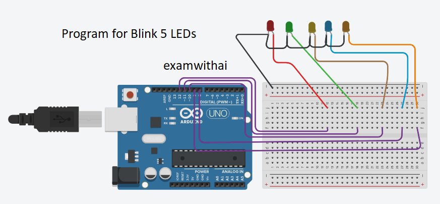 5 LEDs Program in IoT: Complete Code and Circuit