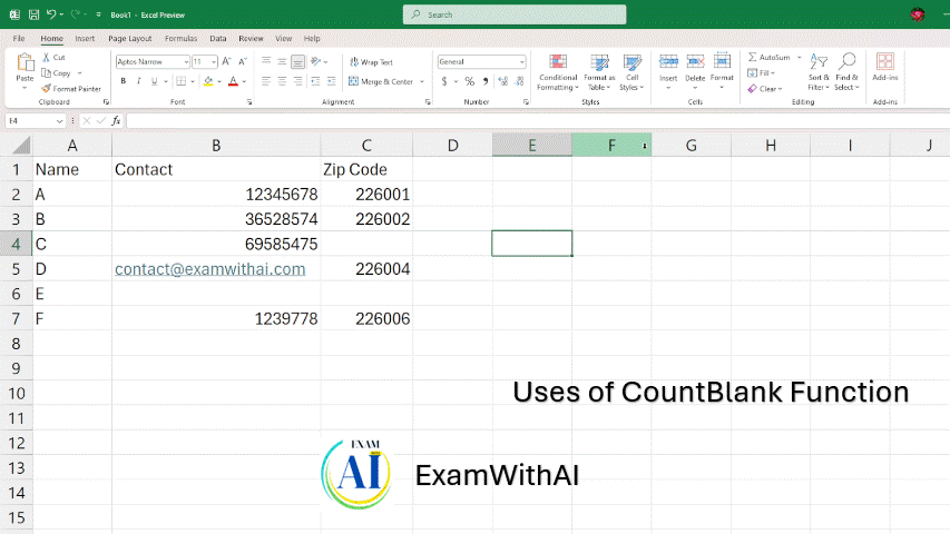 Countblank Function uses