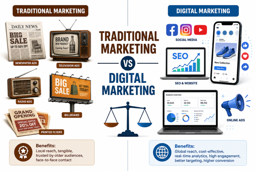 What is Digital Marketing? A Complete Beginner’s Guide for 2026. 5 Traditional marketing Digital Marketing
